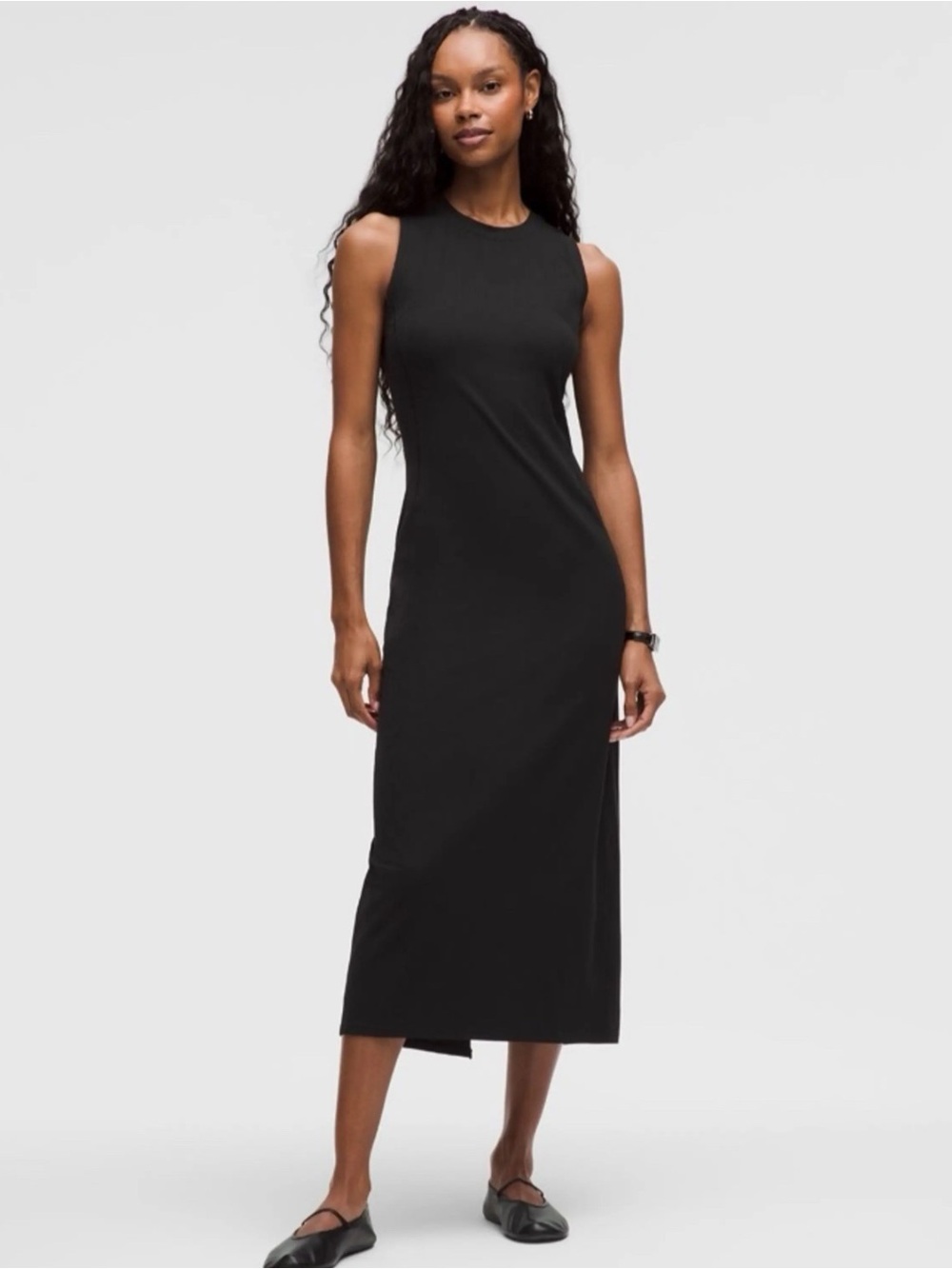 Lululemon Black All Aligned Ribbed Midi Dress new without tags sz 8 M medium